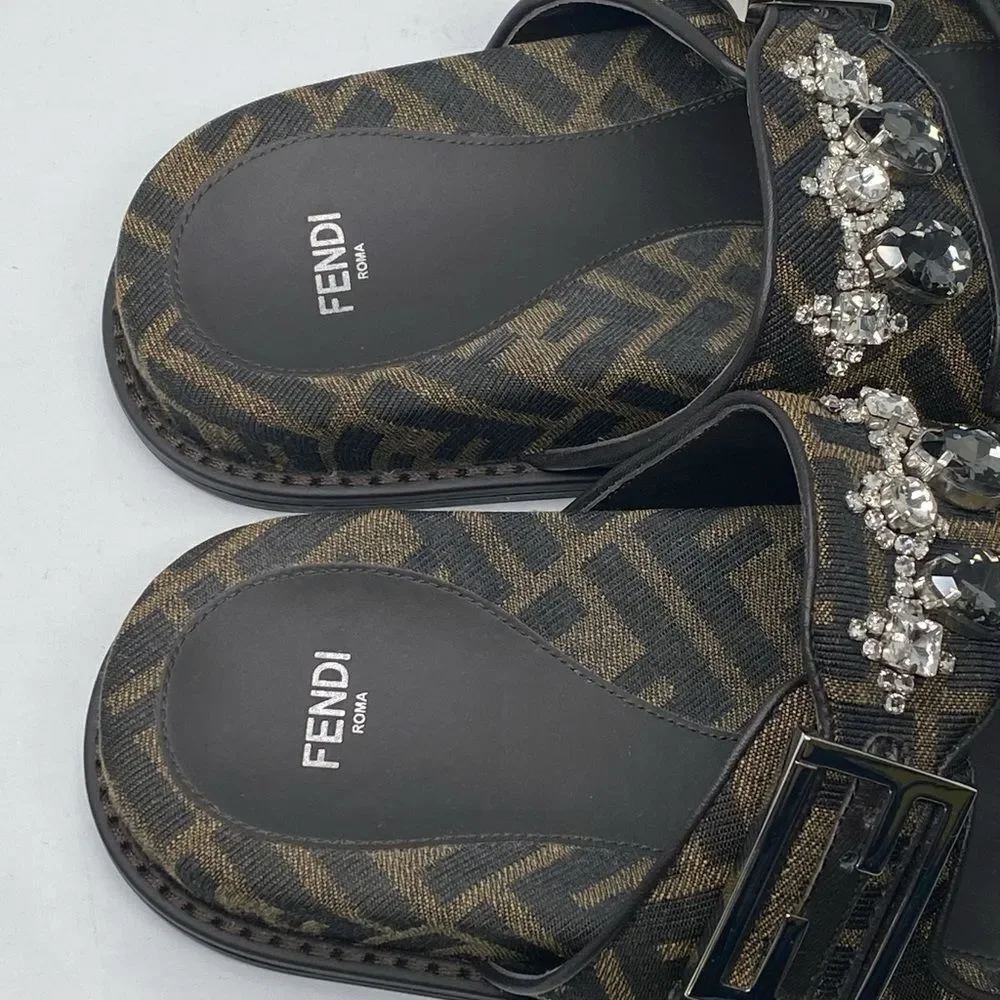 Fendi Feel Jewel Buckle Slide Sandals size 38